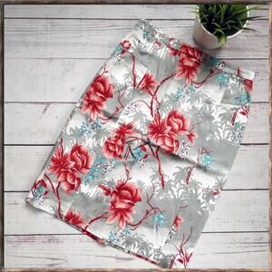 ETRO Italy Grey Red Floral Palm Print Knee-Length Skirt IT 42 US 6